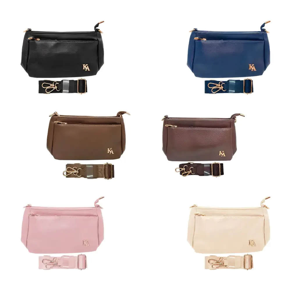 Bolsa crossbody kamel reina de 4 compartimentos tipo piel + correa ajustable