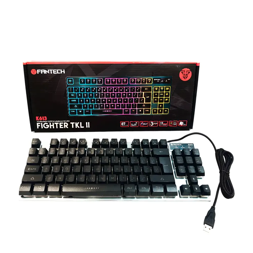 Teclado alambrico fantech figthter con iluminación multicolor rgb, conector usb / k613.tkl