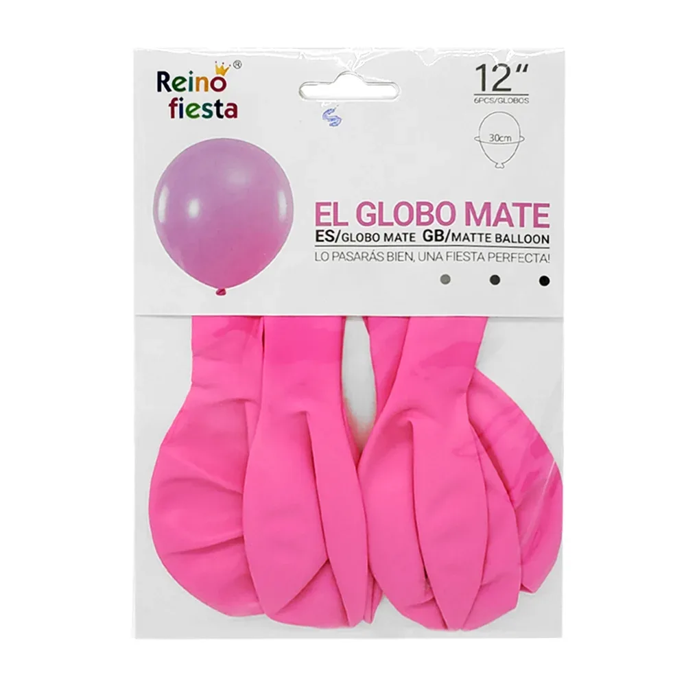Paquete con 6 globos mate de 12 pulgadas color rosa, reino fiesta / 50091