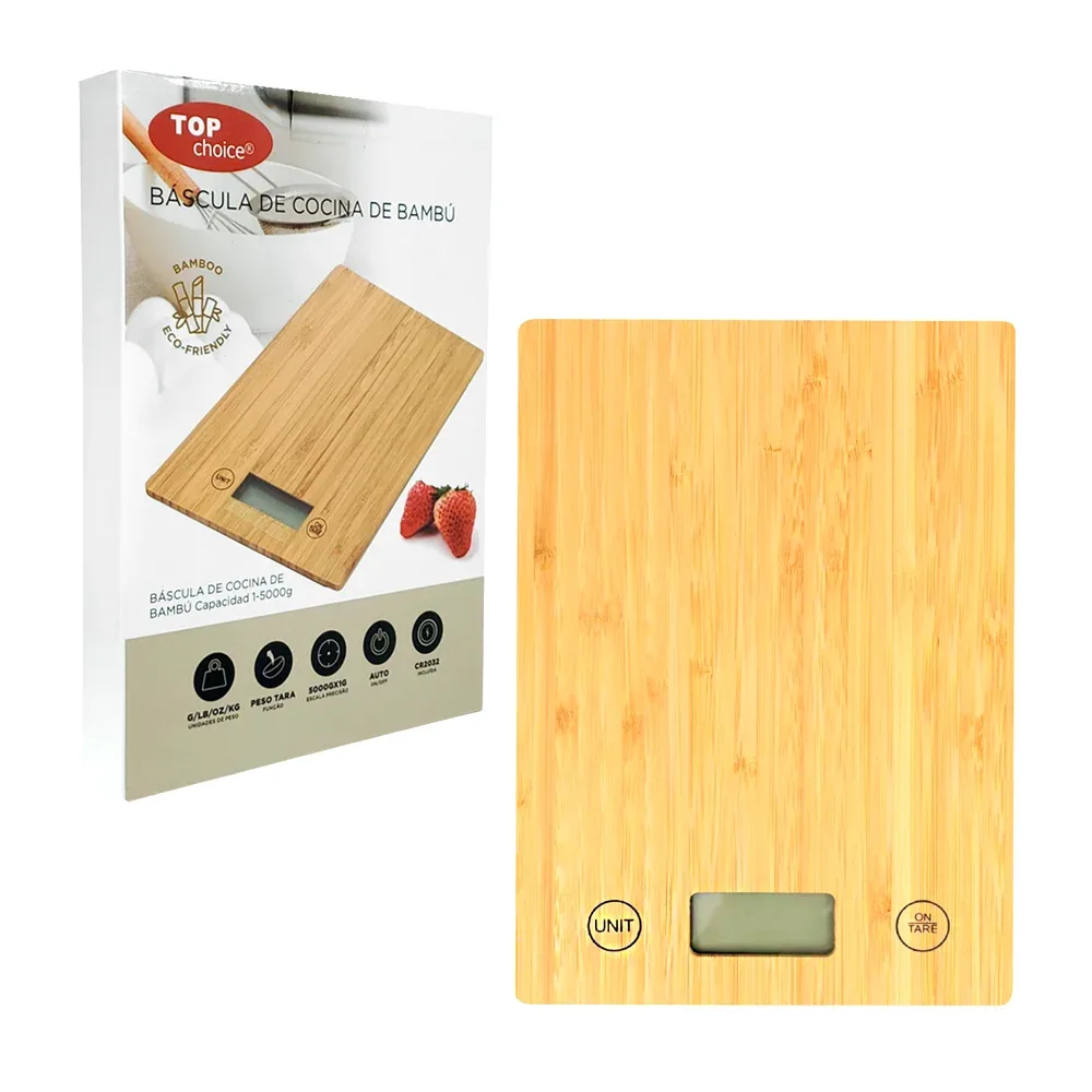 Báscula de cocina con diseño de bambú, capacidad 1-5000g, autoapagado / 1759-128