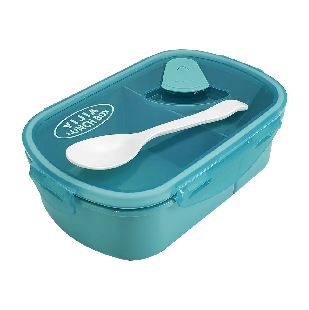 Tupper rectangular con tapa transparente, 2 compartimientos y cuchara, variedad de colores / yijia lunch box / 0509