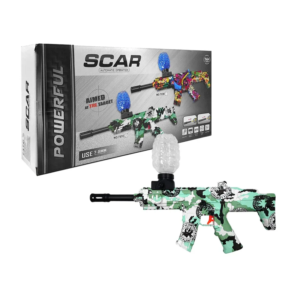 Pistola tipo rifle scar de hidrogel automática con diseño militar + accesorios / 737c