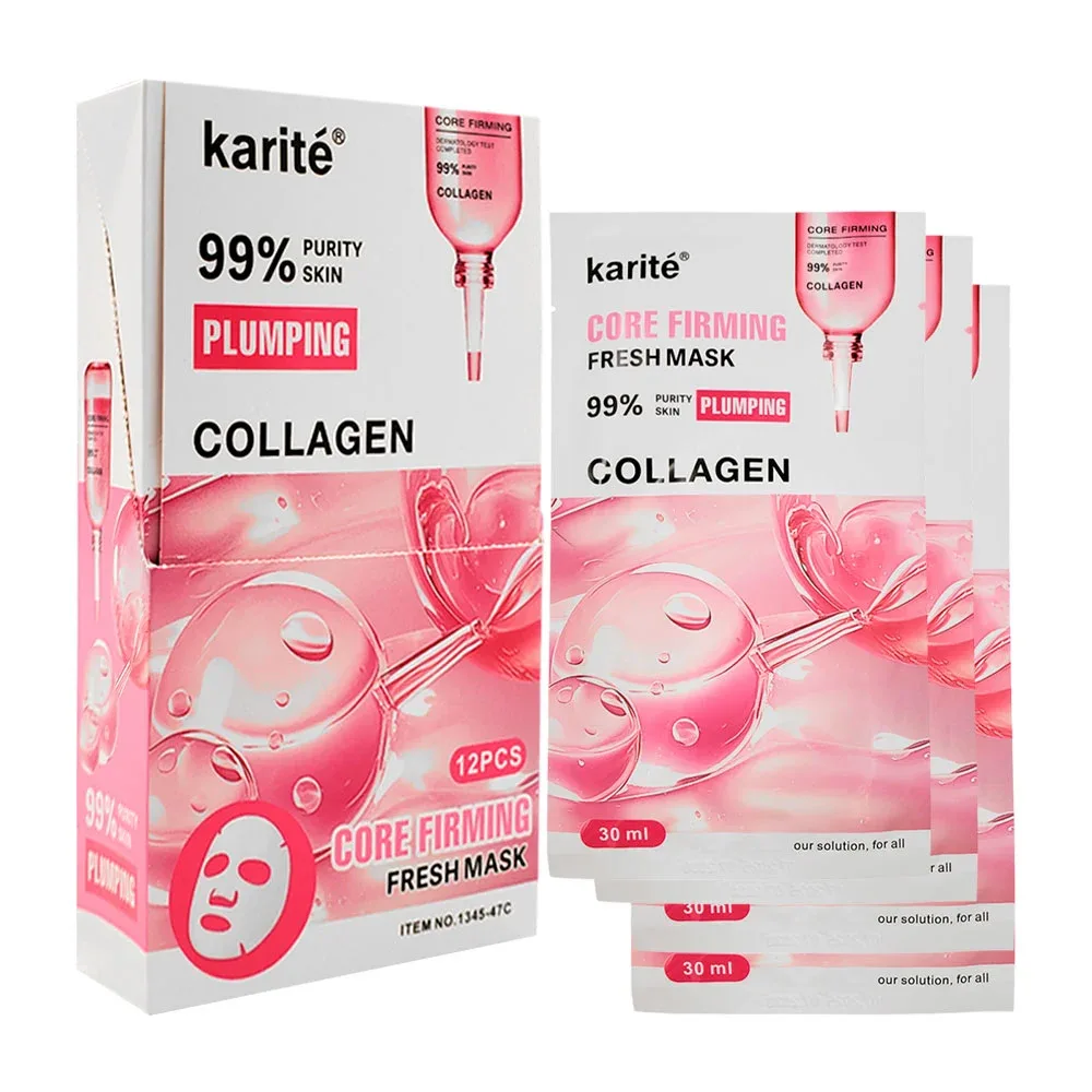 Caja con 12 mascarillas reafirmantes karité con extracto de colágeno, 30mlx12