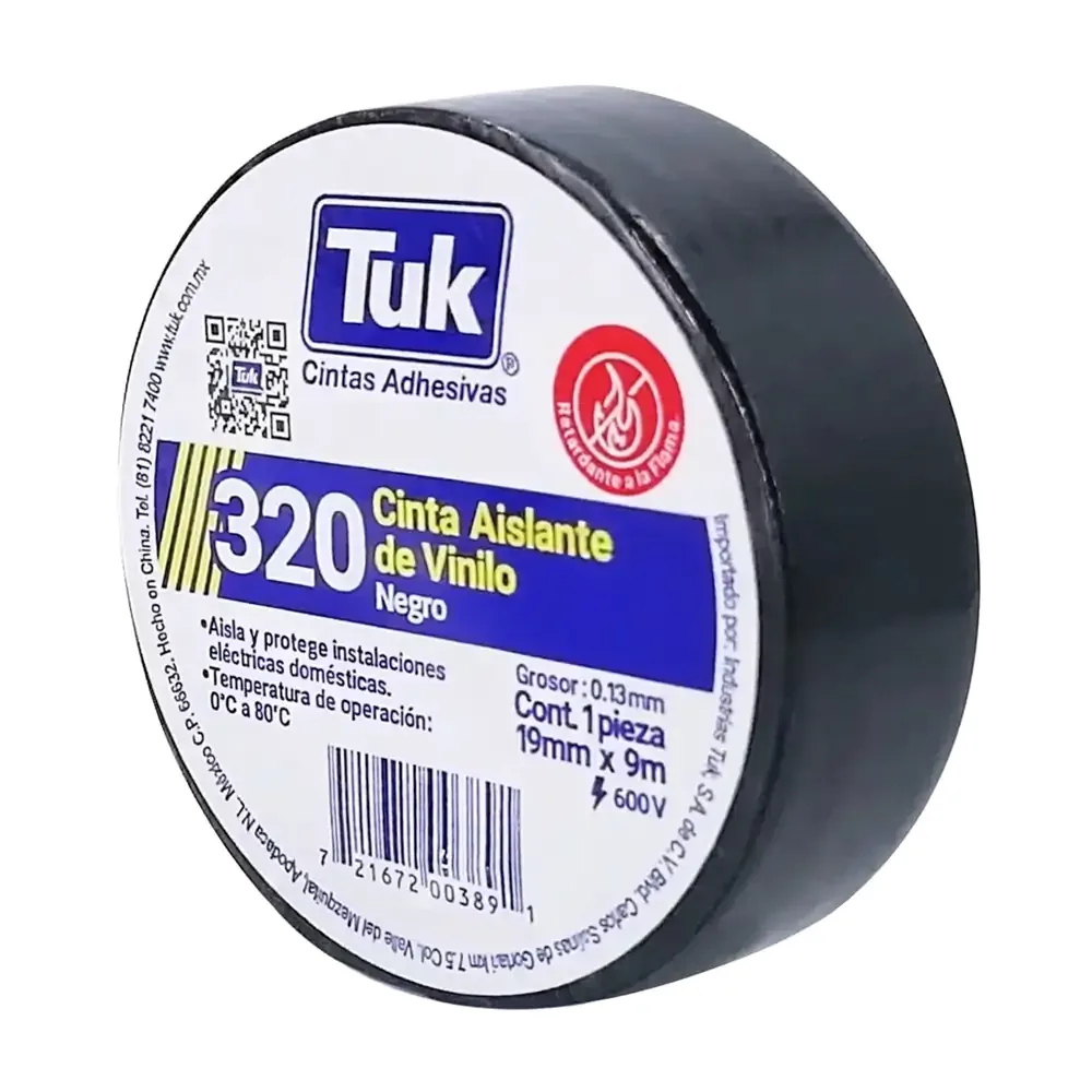1pza Cinta aislante de vinilo tuk color negro con 9m y 1.9cm de ancho / 320 / 345002