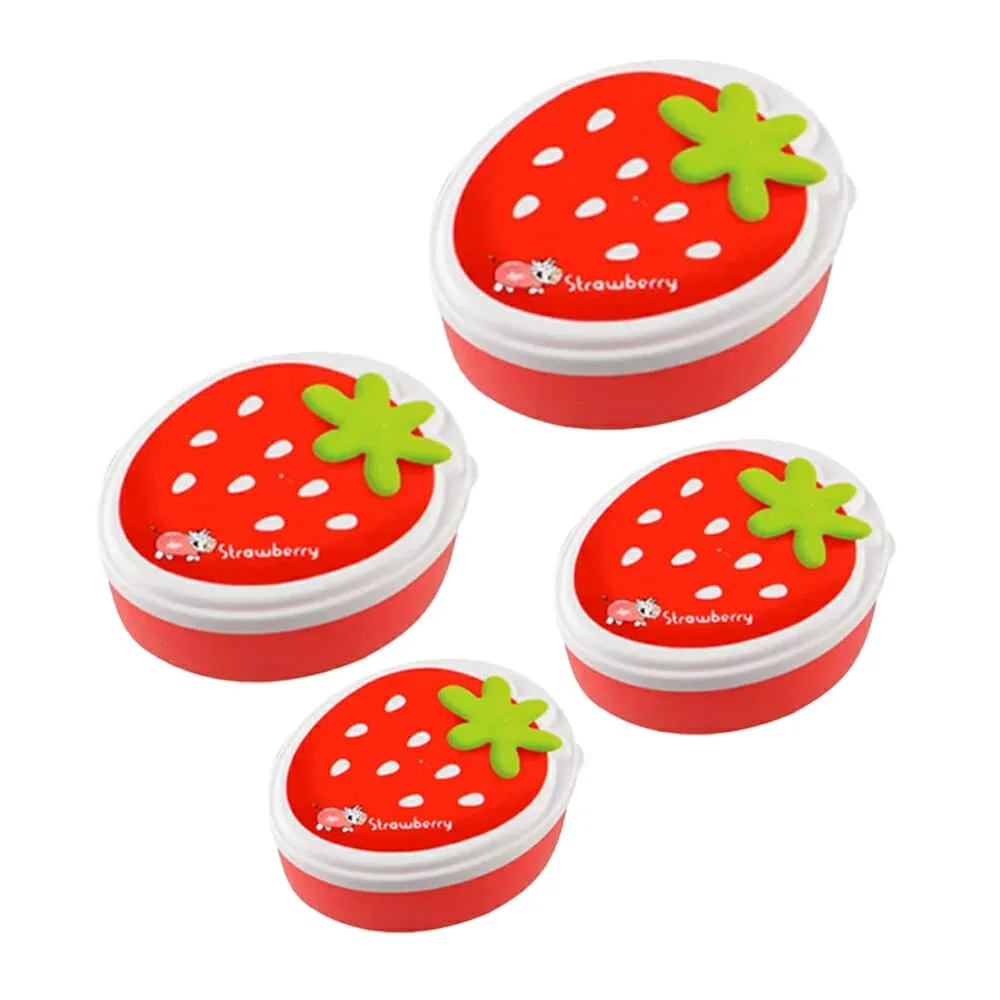 Juego con 4 tuppers de plástico en forma de fruta, variedad de diseños / Strawberry