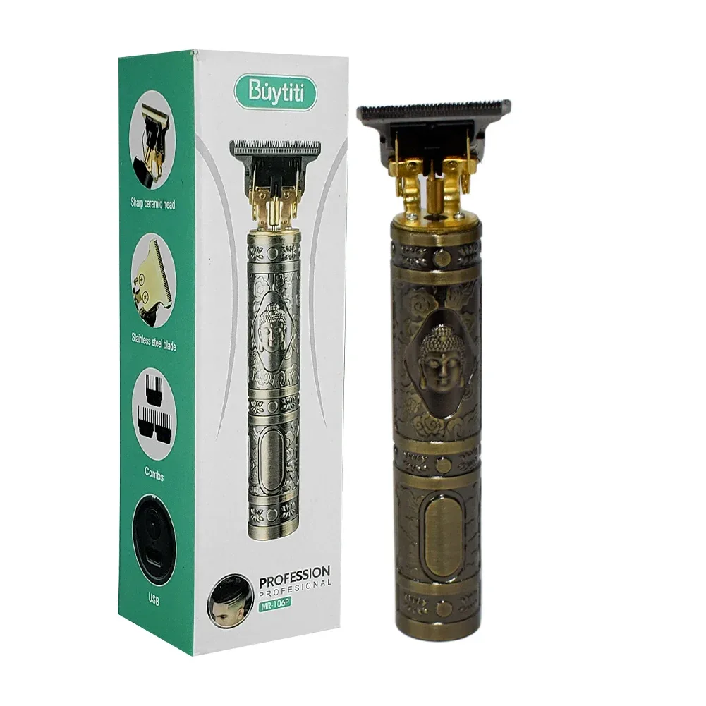 Máquina rasuradora inalámbrica con diseño esculpido de buda de plástico y 4 peinetas intercambiables para el cabello / mr-106p