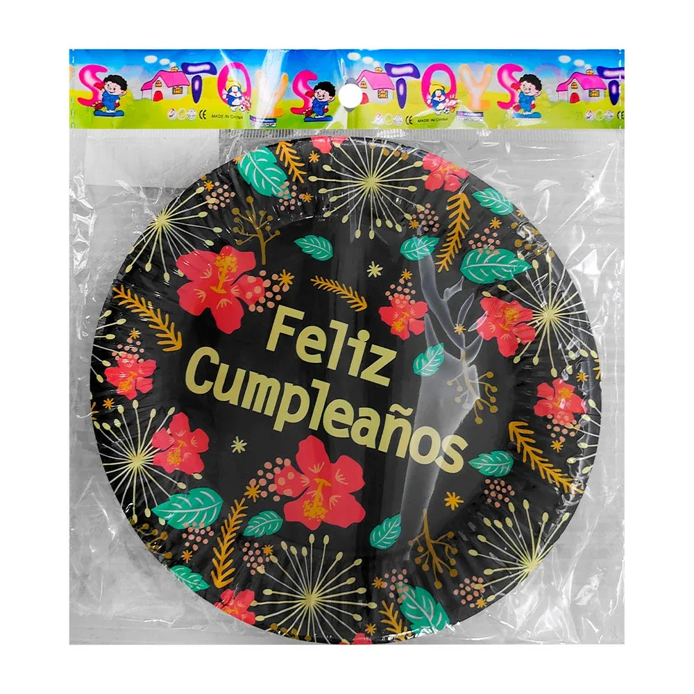 Paquete con 10 platos feliz cumpleaños, redondos, desechables, 18cm / af0734