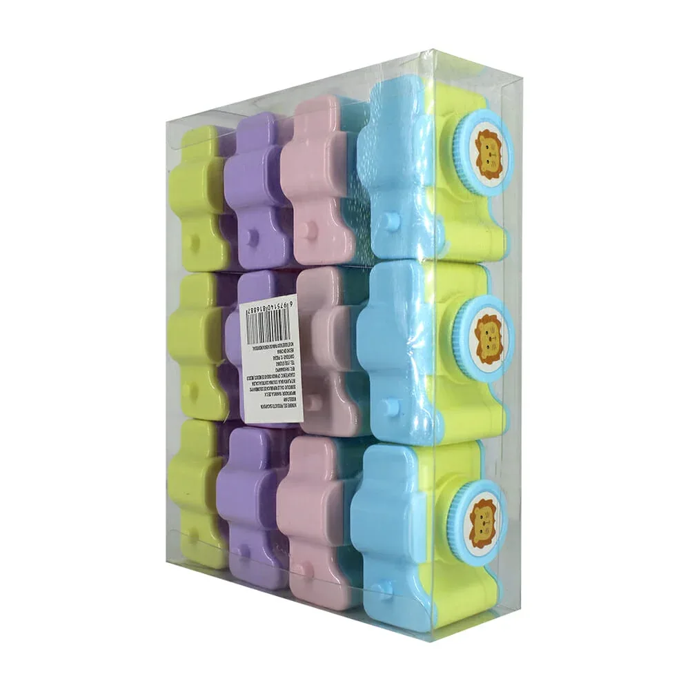 Paquete con 12 pzas sacapuntas dobles con diseños de cámaras con almacenador de basura, variedad de colores / 688