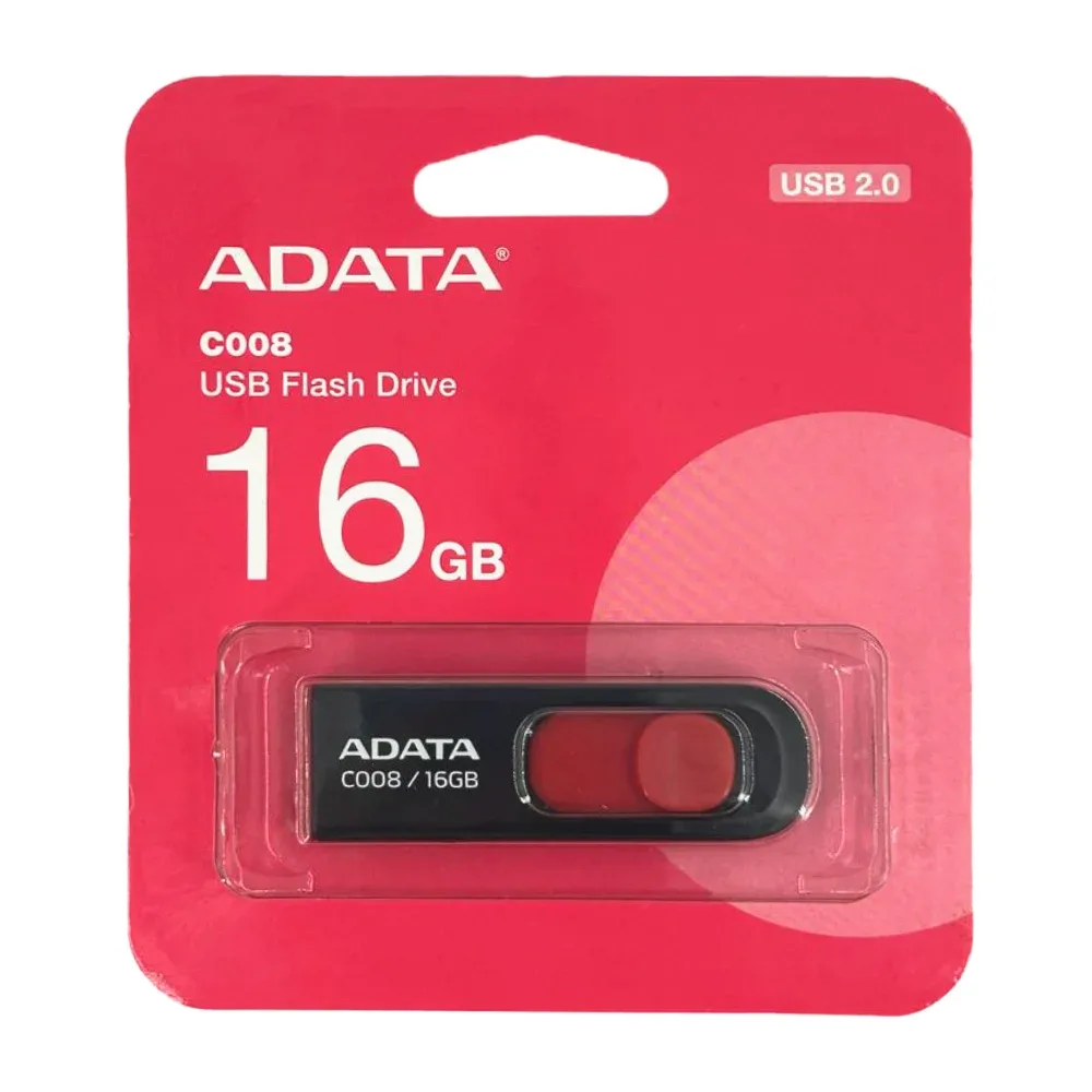 Memoria usb 2.0 flash drive adata c008 color negro rojo con capacidad de 16gb / ac008-16g-rkd
