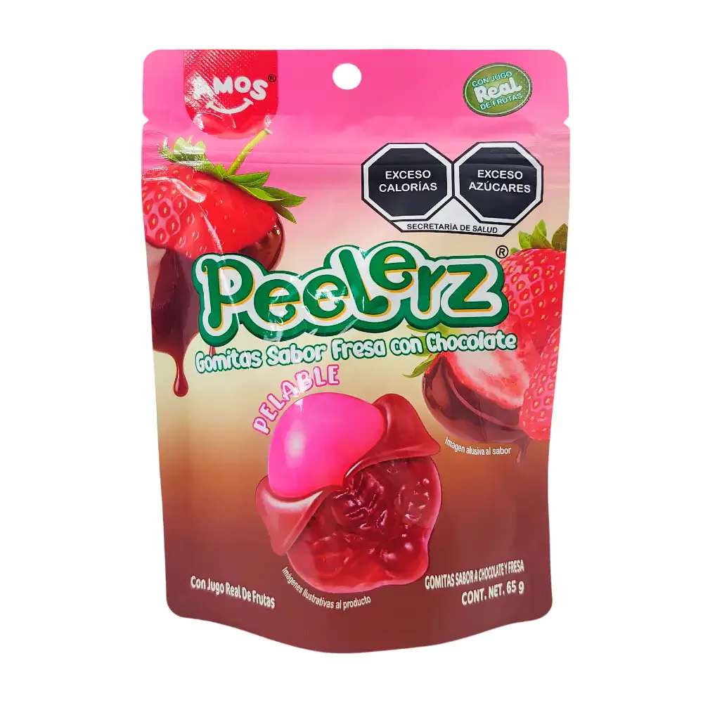 Bolsa con gomitas peelerz pelables con sabor a fresas con chocolate, 65g