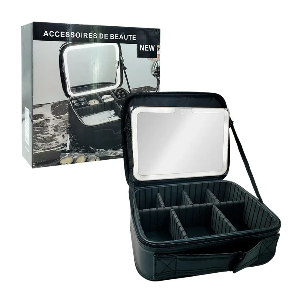 Maletín / cosmetiquera con 6 compartimentos + espejo touch y luz led / ac22