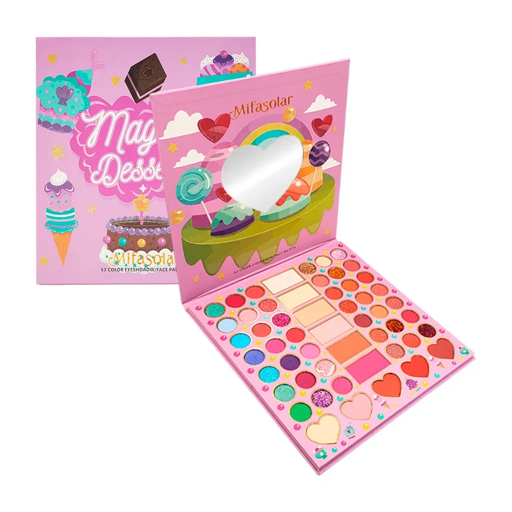 Paleta con 53 tonos de sombras para ojos con iluminadores y rubores + espejo