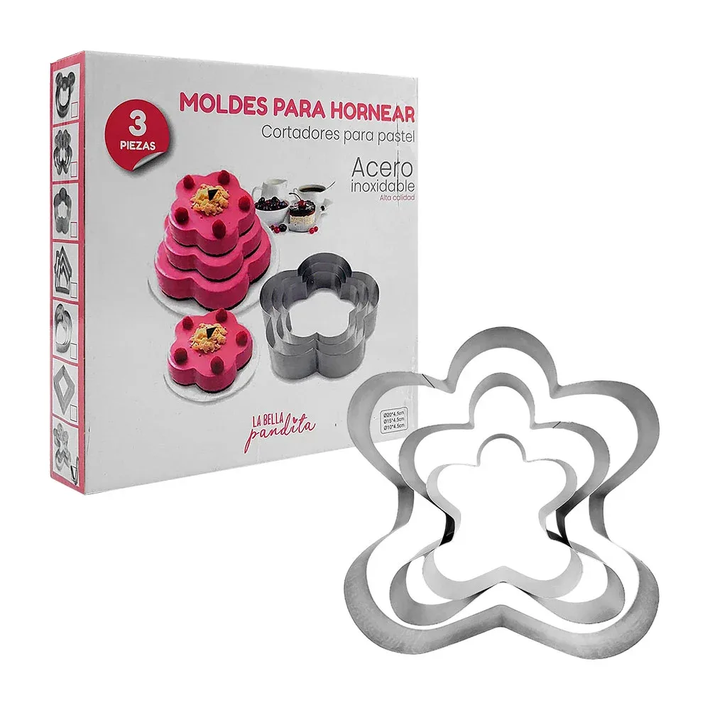 Juego de 3 cortadores para pastel o galletas de acero inoxidable, variedad de diseños / l132-40ud / 40ud / la bella pandita