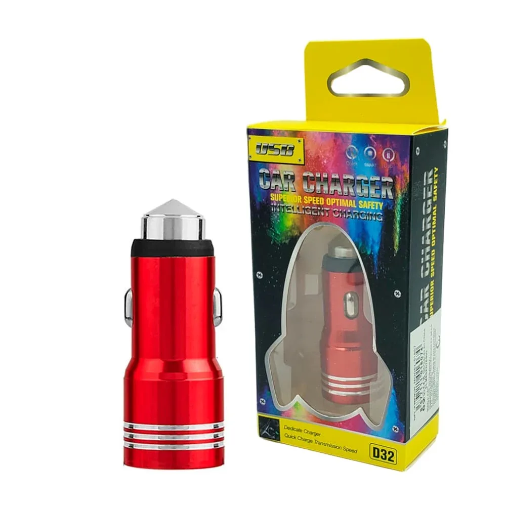 Cargador plug metálico de celular para carro automóvil con 2 puertos usb, variedad de colores / d32