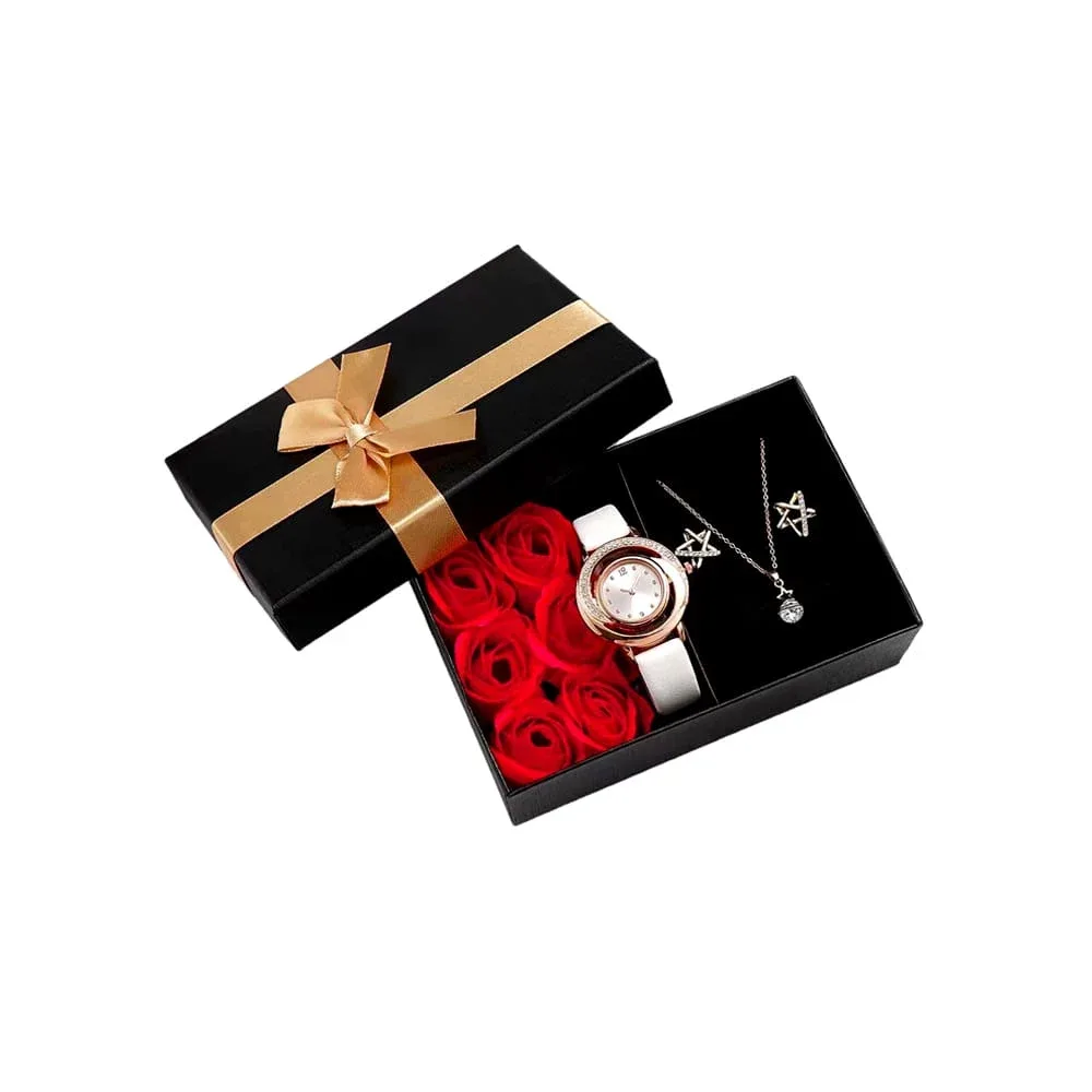 Kit de regalo con reloj redondo de mano, bisutería y rosas sintéticas, variedad de modelos / 212 / x174 /