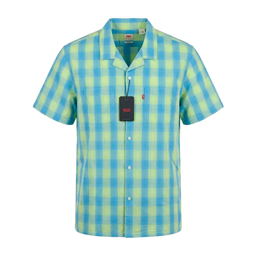 Camisa casual levis original de manga corta con diseño de cuadros y bolsillos