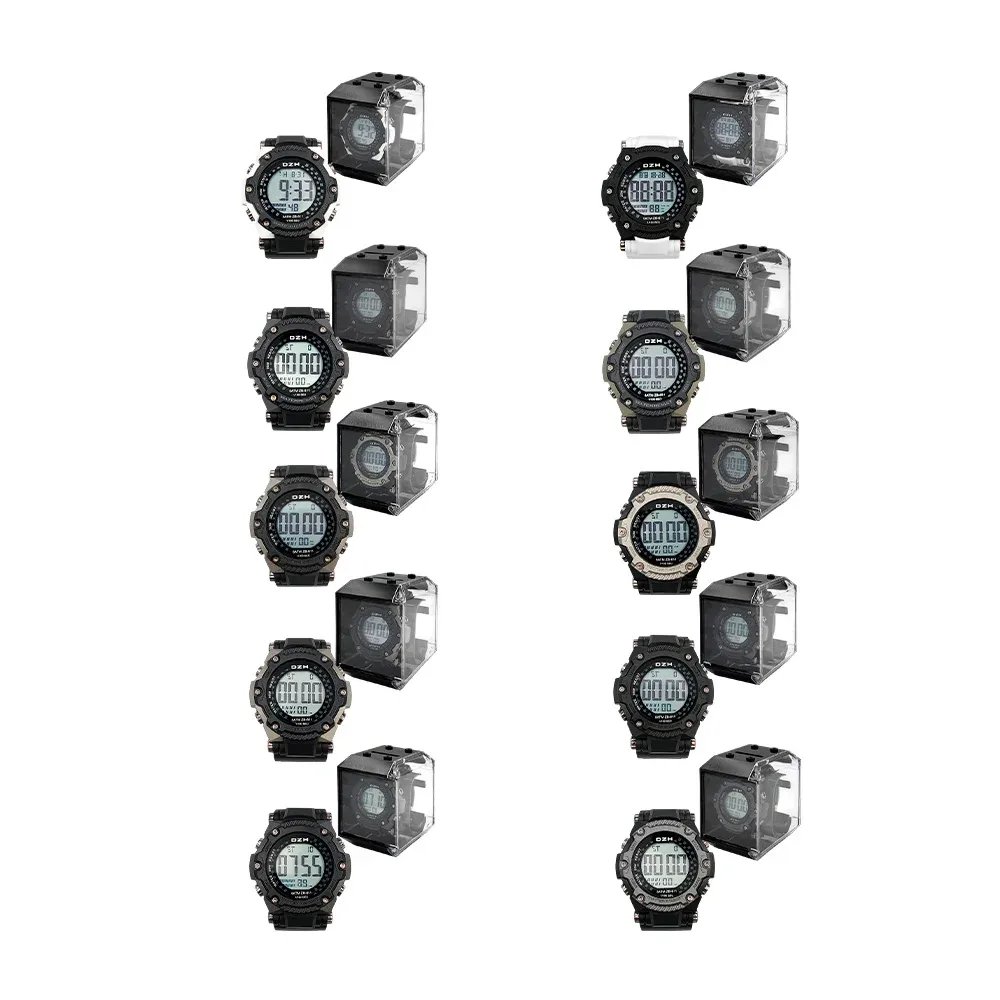 1pza Reloj de pulsera digital, con botones laterales, luz led y diseño redondo
