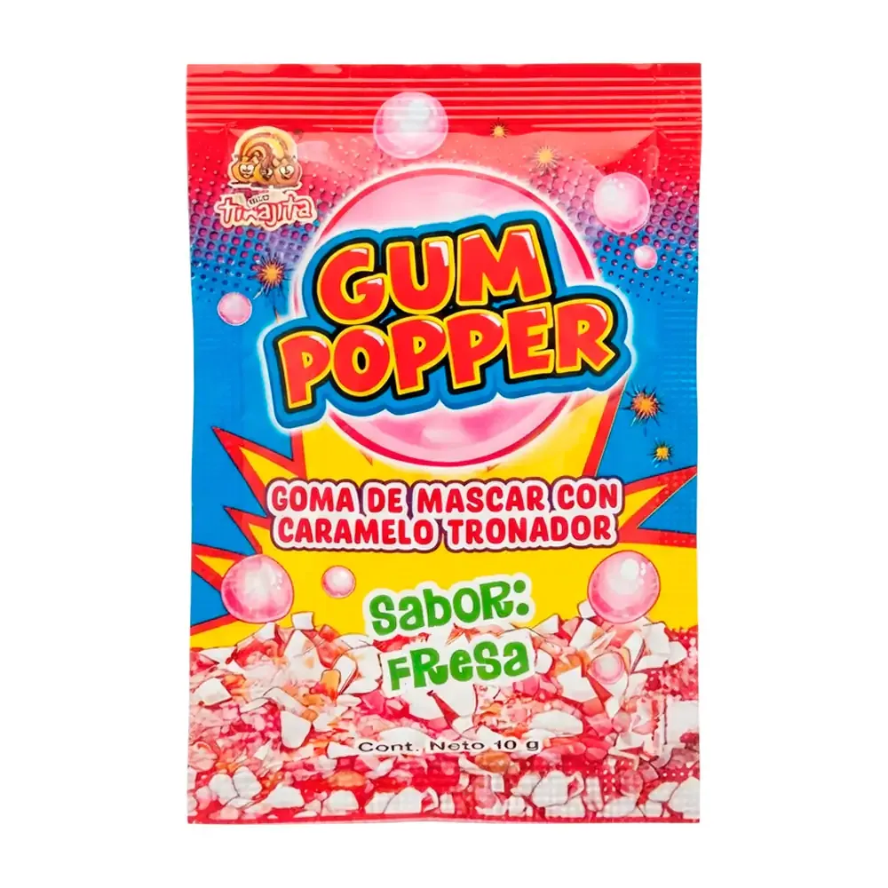 1pz gum popper tinajita goma de mascar con caramelo tronador sabor fresa 10g / 537591
