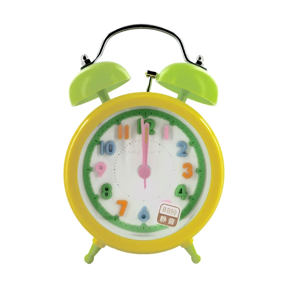 Reloj despertador redondo de plástico con campanas, variedad de colores / fashion alarm clock