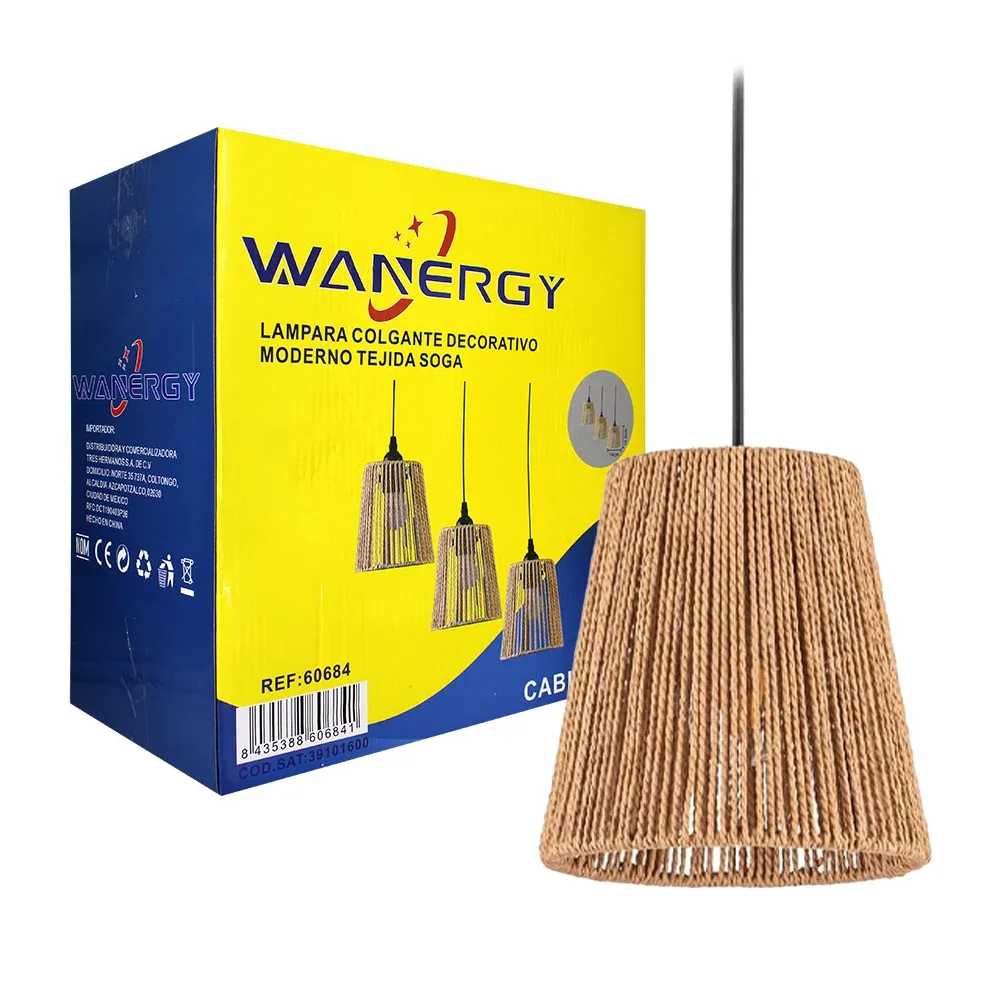Juego de 3 lámparas colgantes wanergy con diseño de cuerda tipo soga y cable 1.5 metros / 606841