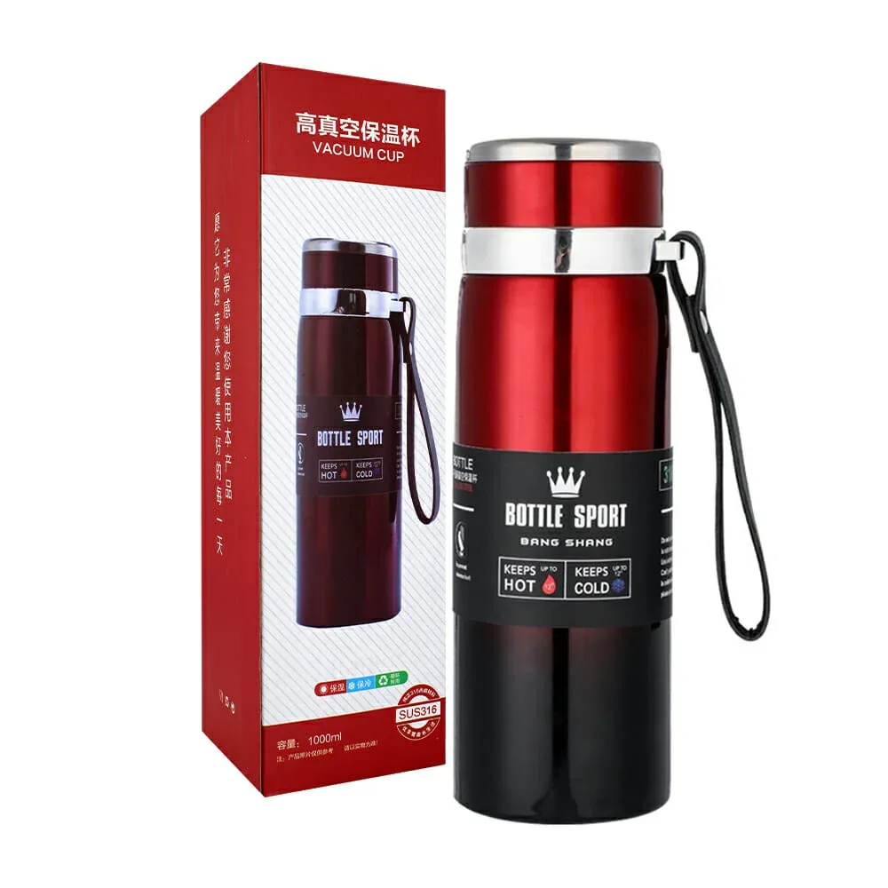 Termo bicolor vacuum cup de acero inoxidable con medidor digital de temperatura, infusor y capacidad para 1000ml / bottle sport