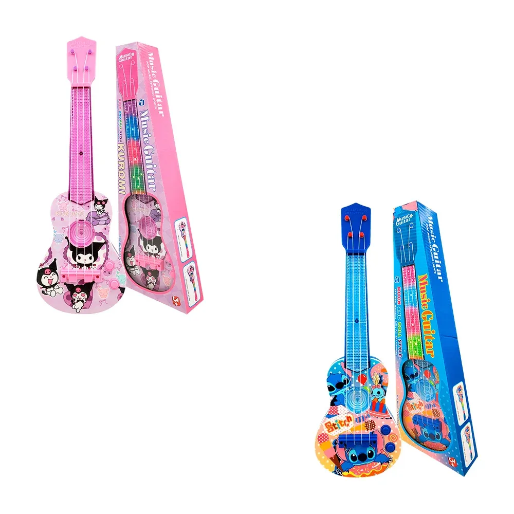 Ukulele infantil con luz y sonido, estampado de personajes animados, variedad