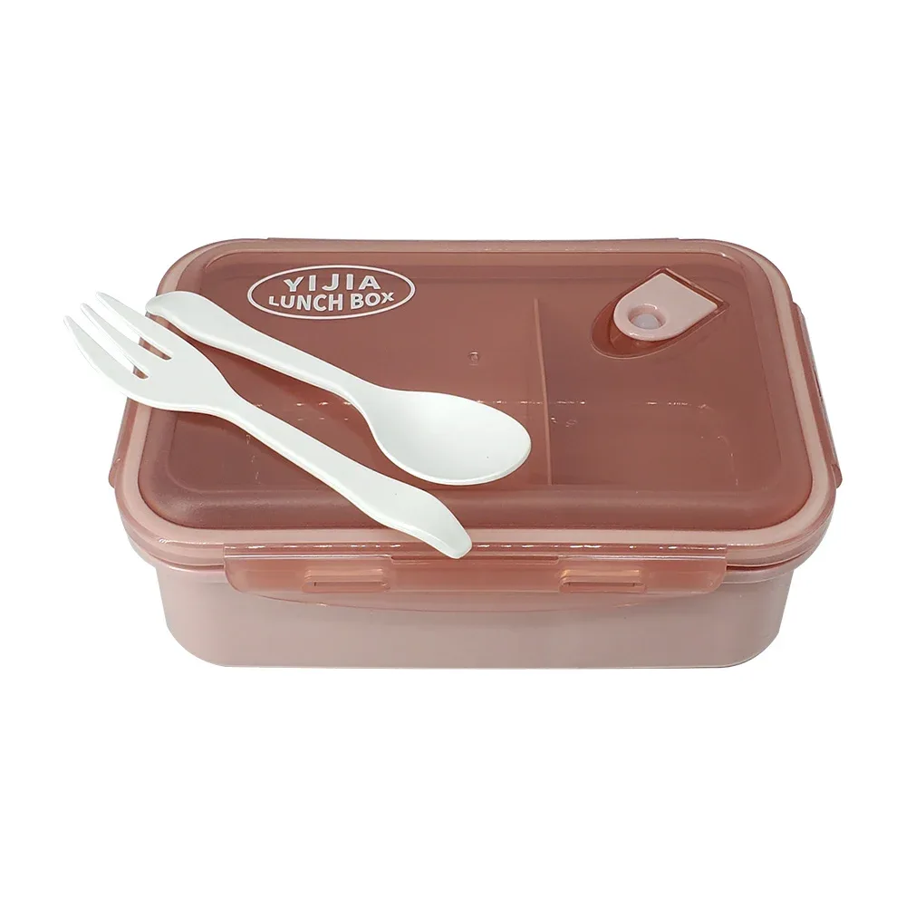 Tupper rectangular con tapa transparente, 2 compartimientos y 2 cubiertos, variedad de colores / yijia lunch box / 0504