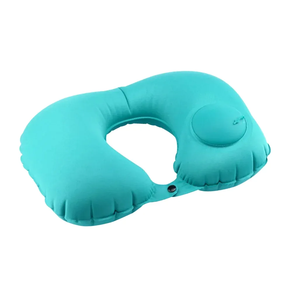 Almohada inflable de viaje para el cuello con diseño liso y broche, variedad de colores