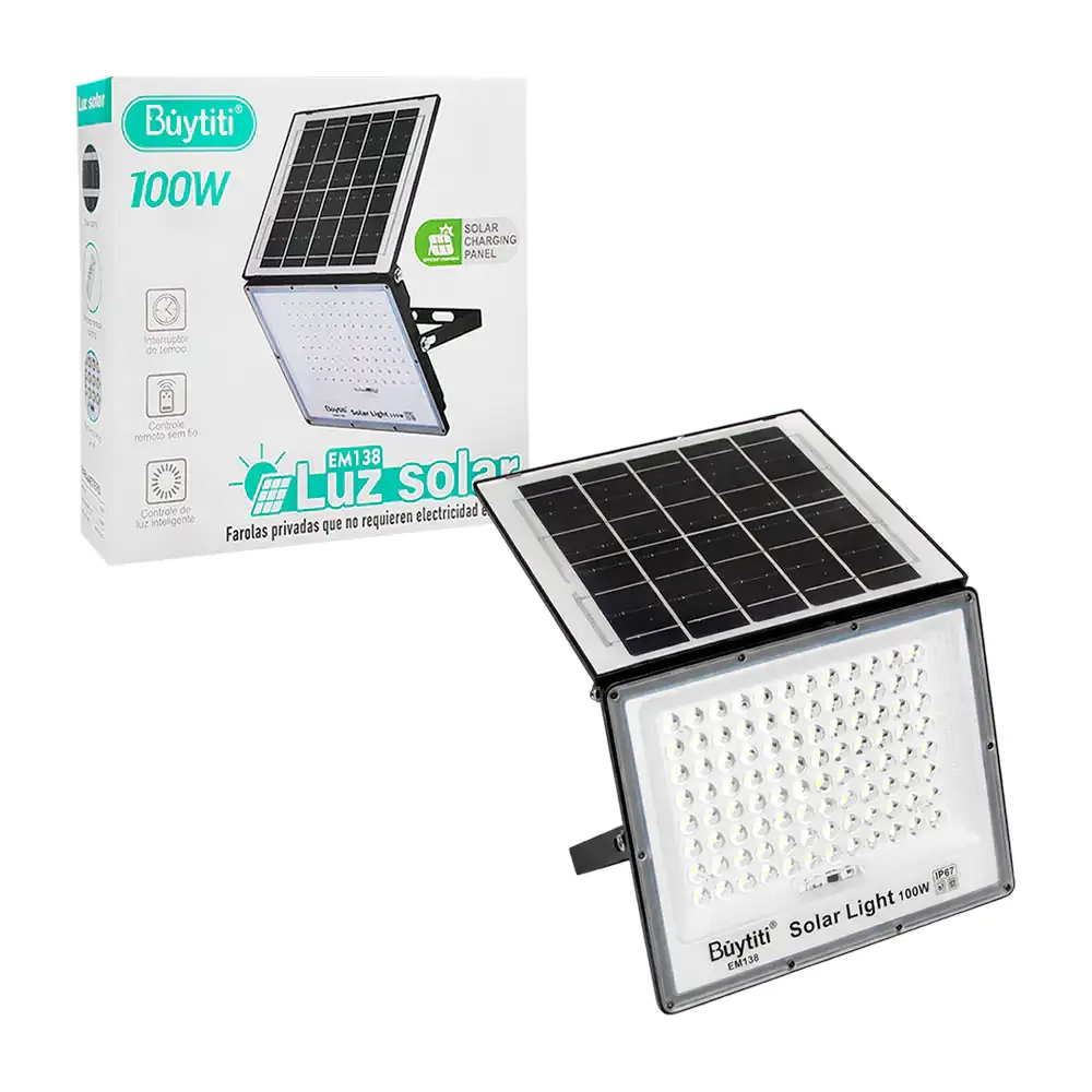Reflector solar buytiti de 100w recargable con panel solar incluido + control
