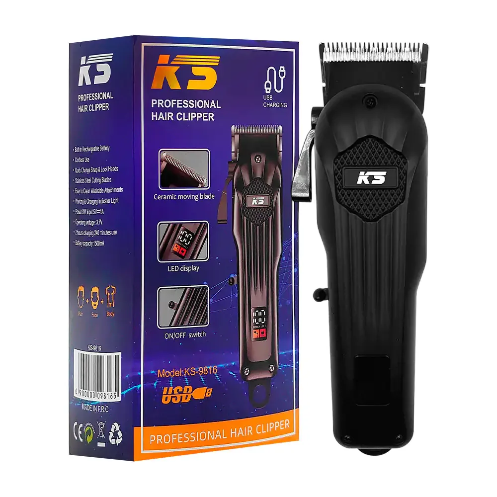 Maquina ks profesional para cortar cabello con indicador de batería y 4 peinetas