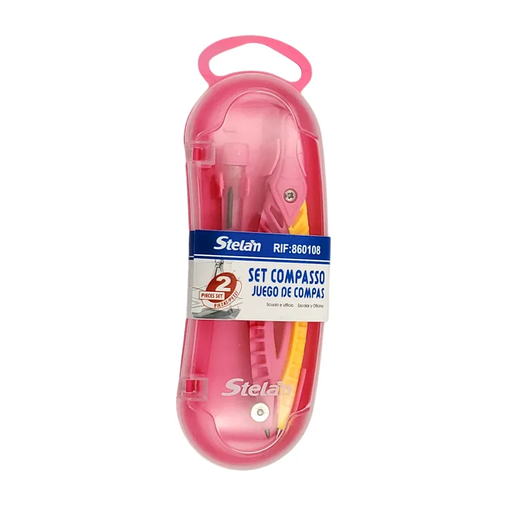 Estuche con compás pequeño de plástico + mini bote con puntas de repuesto