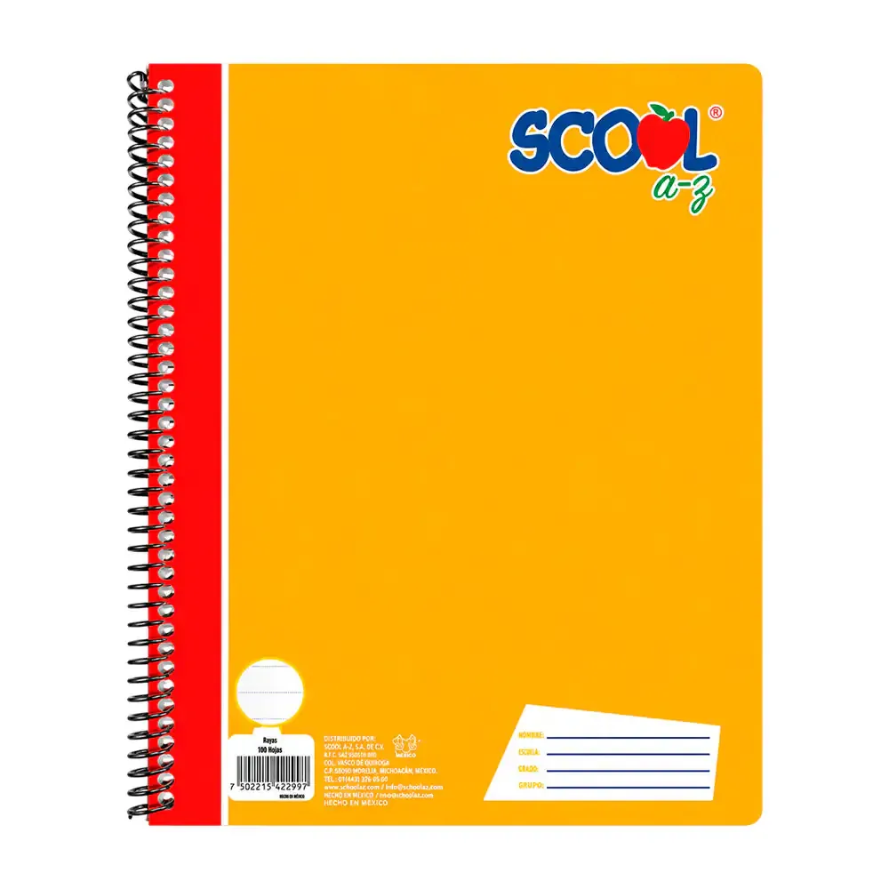 Cuaderno profesional scool hoja blanca 100 hojas, espiral metálico variedad de colores / 487011