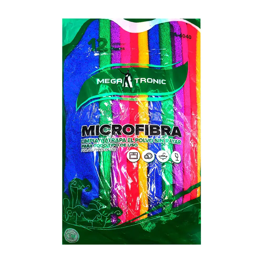 Paquete con 12 trapos de microfibras 40x40cm, megatronic, variedad de colores