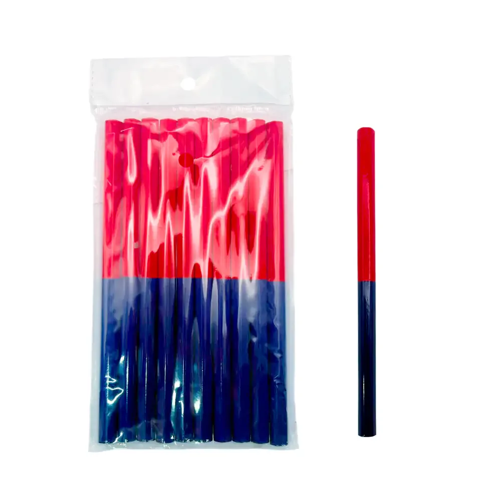 Paquete con 10 lápices de madera bicolor en color azul y rojo