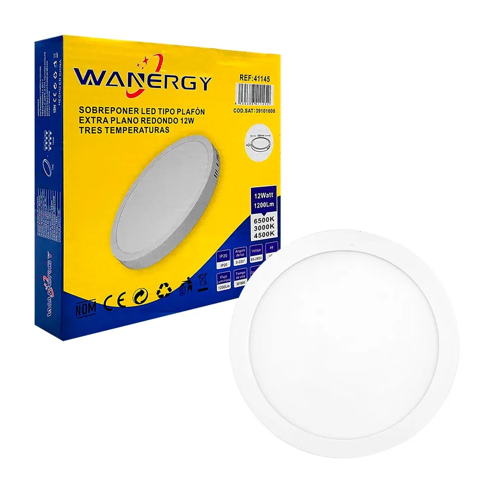Lámpara led wanergy tipo plafón redondo de 12w para sobreponer, 3 temperaturas / 41145
