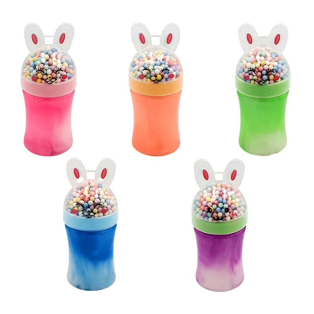 1pza Bote de slime infantil en forma de conejo, con bolitas de unicel / 81127