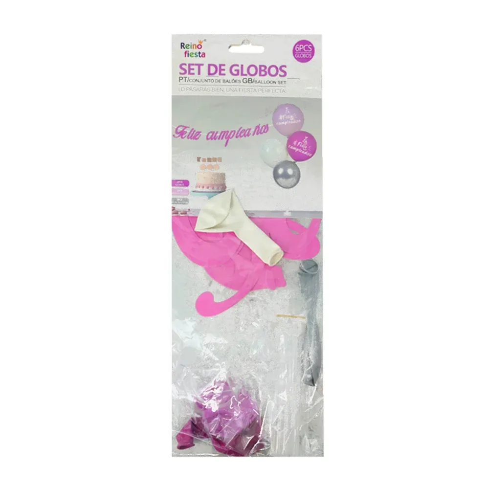 Kit de base para globos con 11 popotes ajustables, 4 globos de látex y letrero colgante con frase de feliz cumpleaños / reino fiesta / 60120
