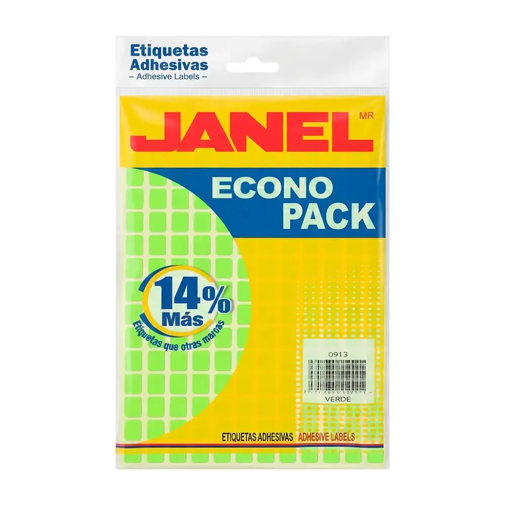 Paquete con 1440 etiquetas janel de 9x13mm en color verde / 3685 / 0913