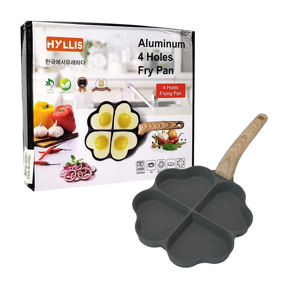 Sartén de aluminio antiadherente en forma de trébol con cuatro espacios para comida y mango con diseño de madera / hyllis / 80919