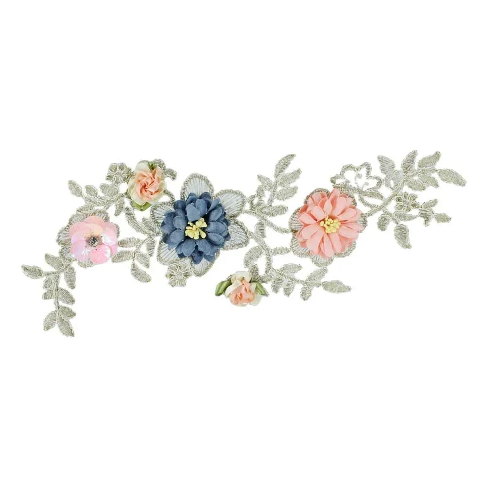 1pza encaje con flores de tela
