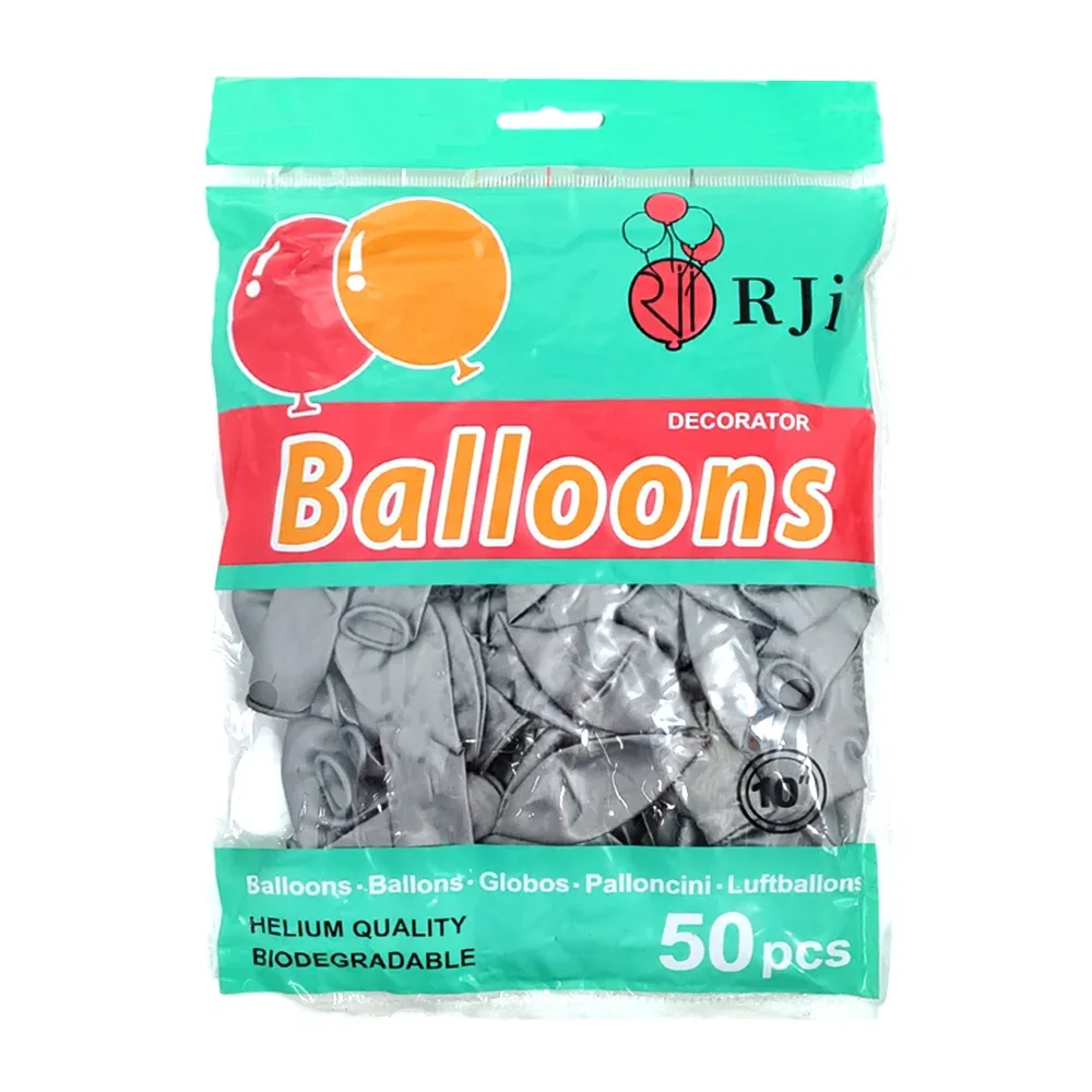 Paquete con 50 globos de látex rji de 10 pulgadas en color plata / 660389-8