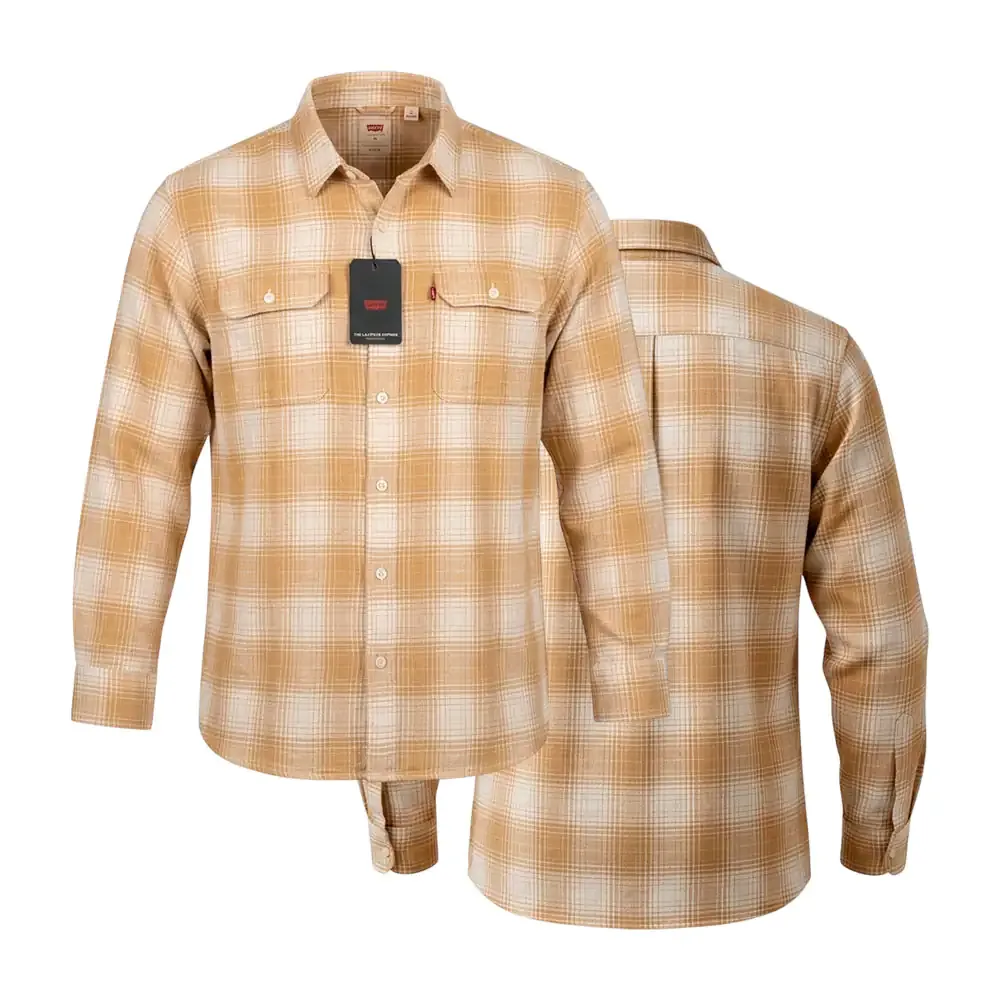Camisa levis original de franela, cuadres chicos amarillos, variedad de tallas
