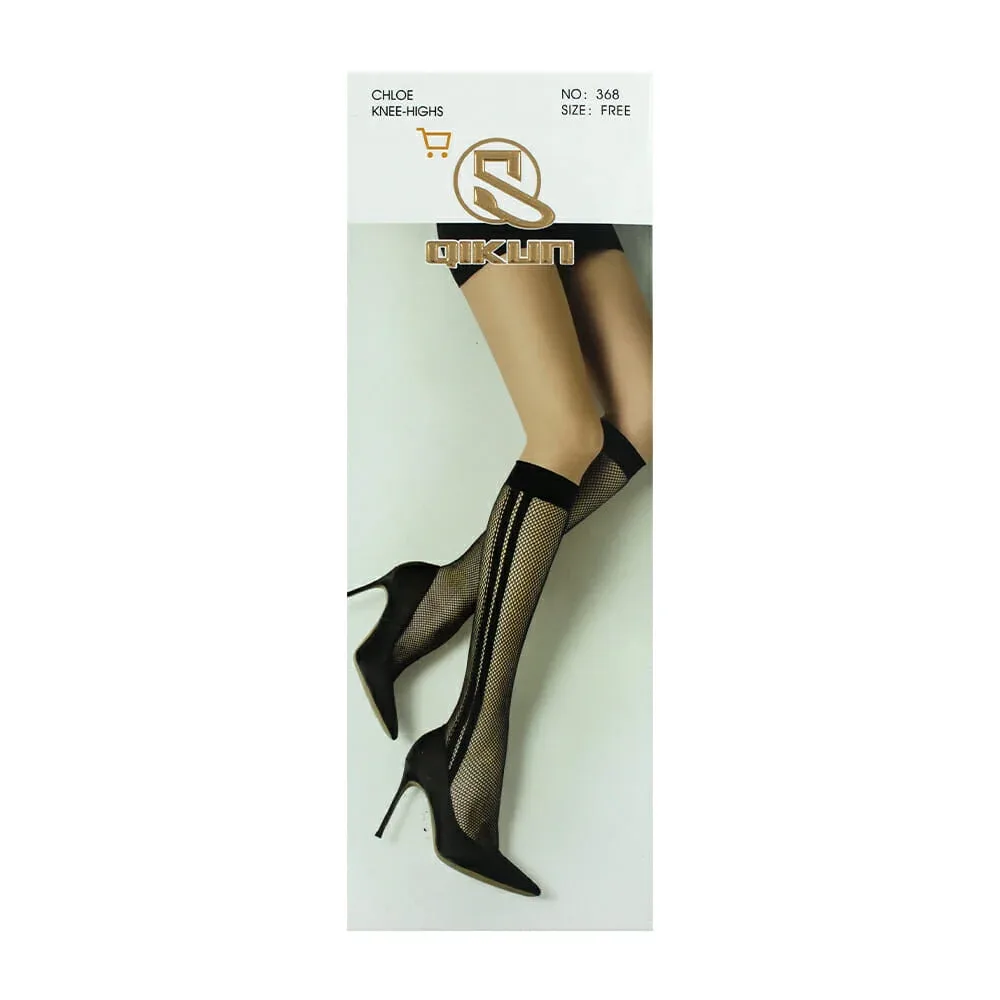 Medias qikun de red color negro de perforaciones pequeñas y línea hasta la rodilla / 368