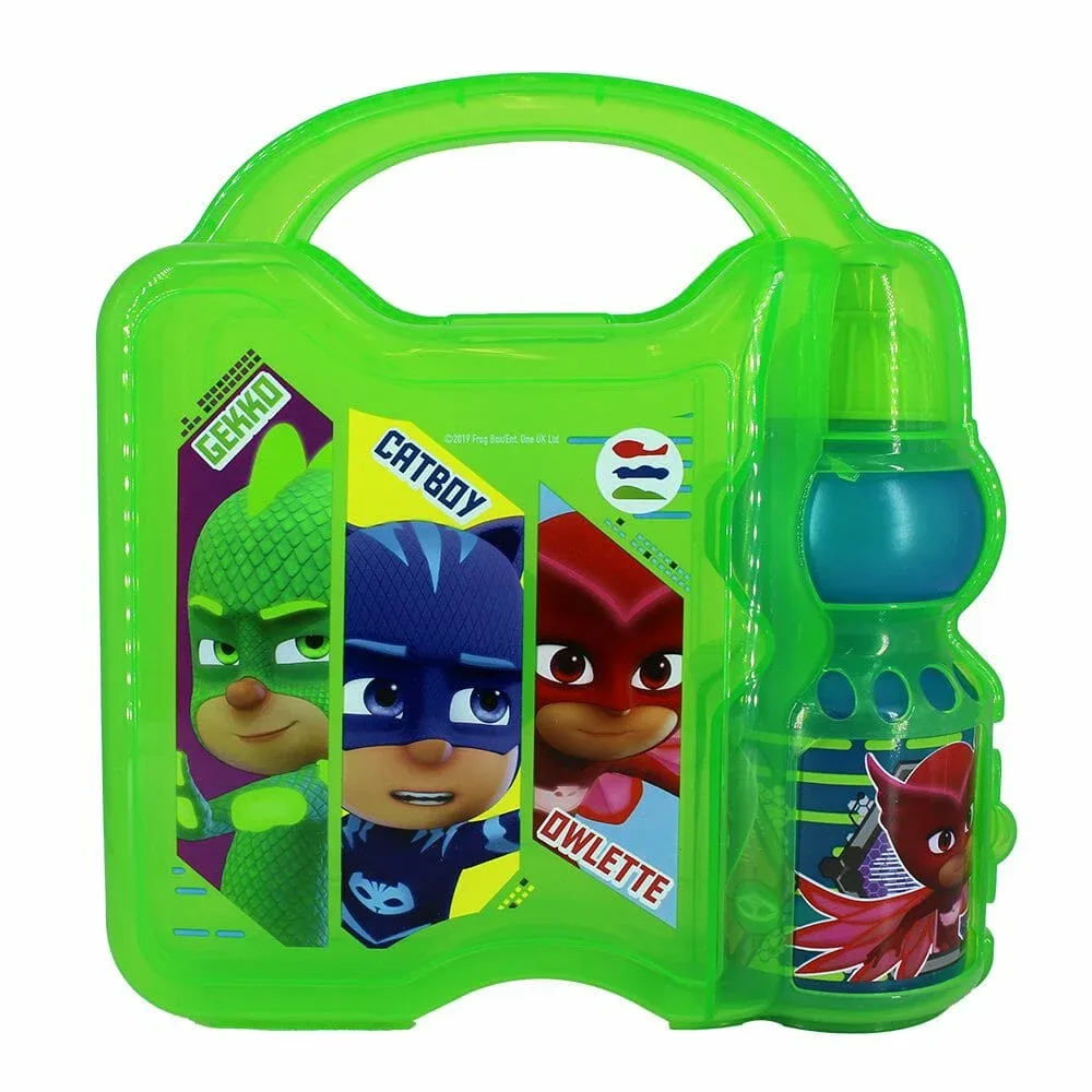 Lonchera de plástico con botella y diseño de los pjmasks  1669-695
