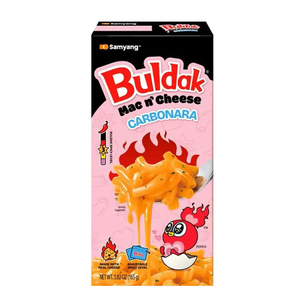 Buldak mac n´ cheese carbonara, macarrón con queso sabor carbonara leve picante, 165g / 001960