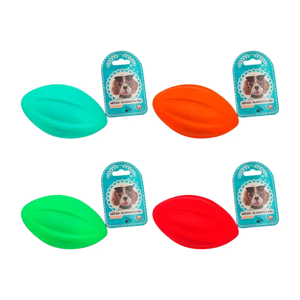 Juguete chillón para mascota en forma ovalada con espacios tipo gajo, variedad de colores