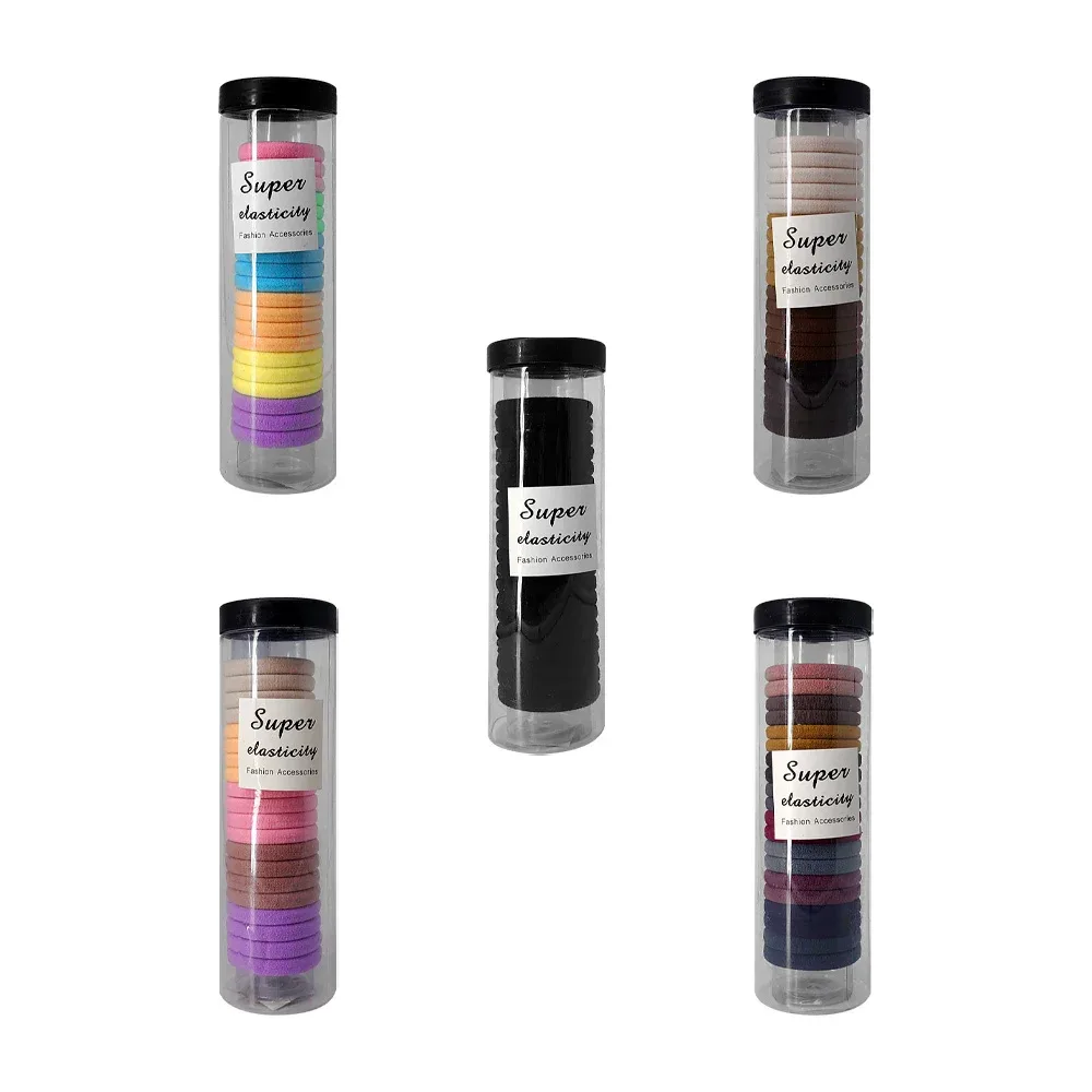 Bote de plástico transparente con 20 ligas donas elásticas para el cabello, variedad de colores / super elasticity