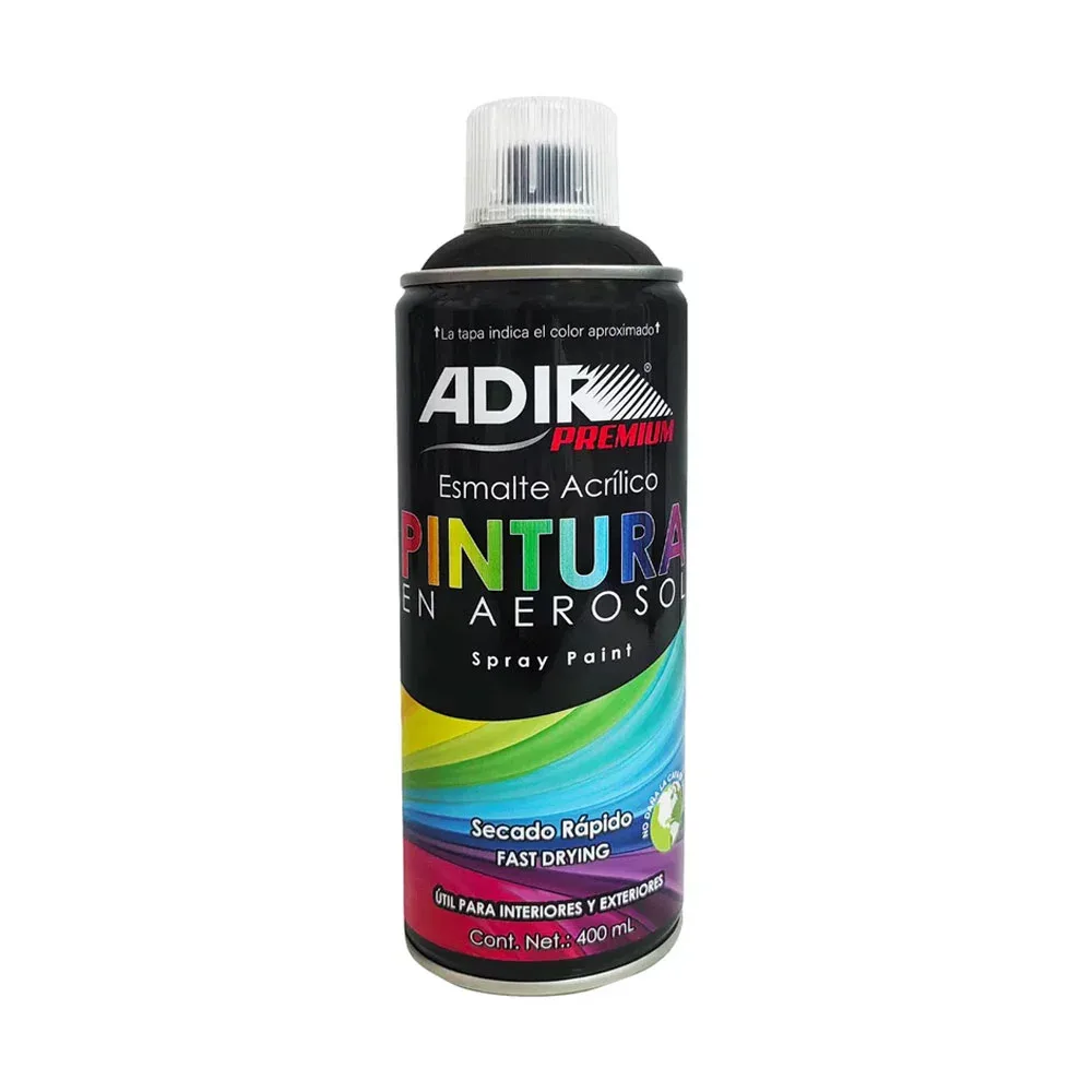 Pintura esmalte acrílico en aerosol color negro mate de secado rápido, 400ml / adir premium