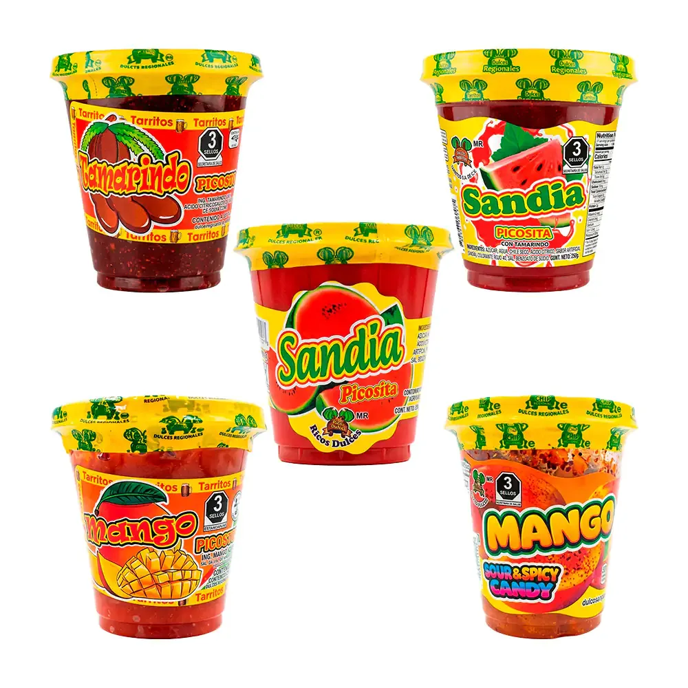 1pza vaso pequeño de dulces artesanales picosos, 210g aprox, variedad de sabores
