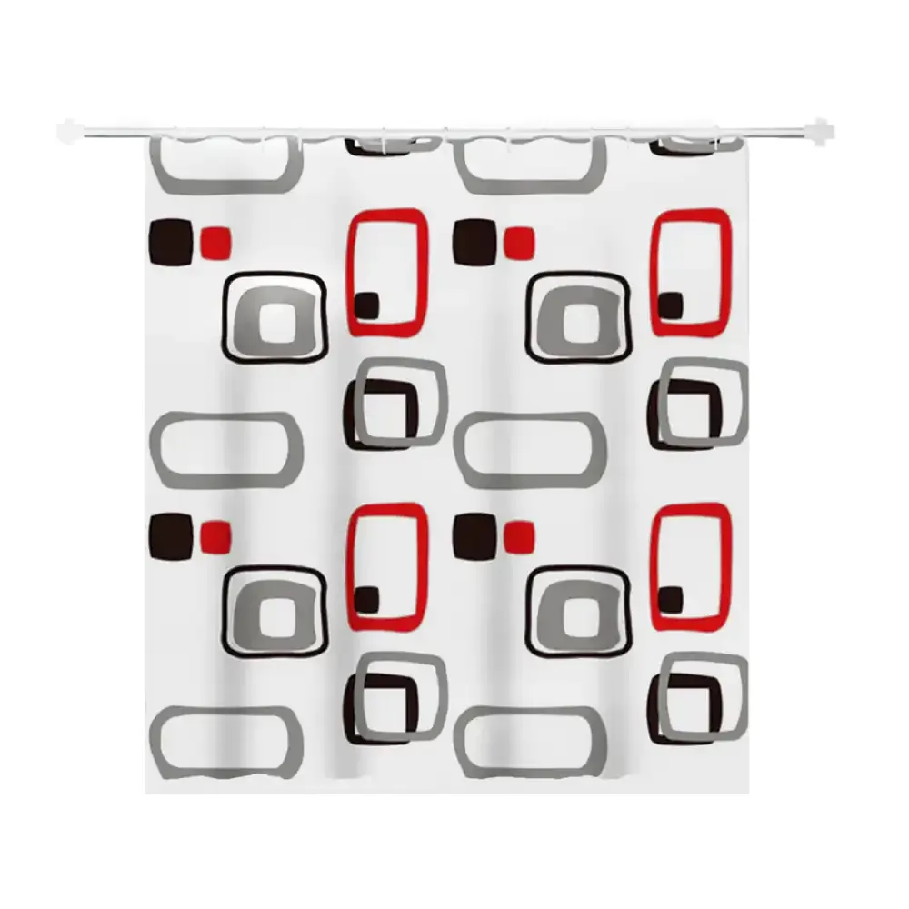 Cortina para baño de plástico resistente 180x180cm con 12 aros y diseño de cuadros retro